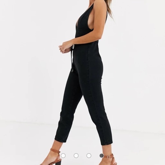ASOS DESIGN Denim Plunge Jumpsuit & Western Belt - Picture 7 of 11